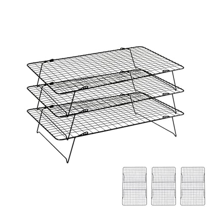 Cooling Rack 16"x10", 3-Tier Stackable & Collapsible Cooling Racks | Cooling Racks for Cooking and Baking, Roasting, Grilling, Oven & Dishwasher Safe (Black, 3-Tier) - color: Black, size: 3-Tier