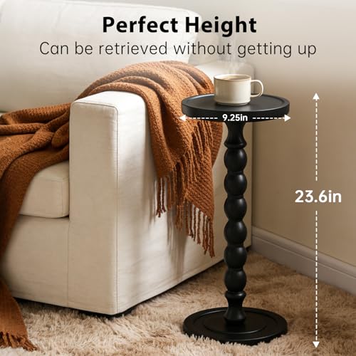 Small Round Side Table for Small Spaces | Wood Pedestal Drink Table & Narrow End Table for Living Room Couch, Modern Bedside Nightstand for Bedroom & Nursery（Ebony） - color: Ebony