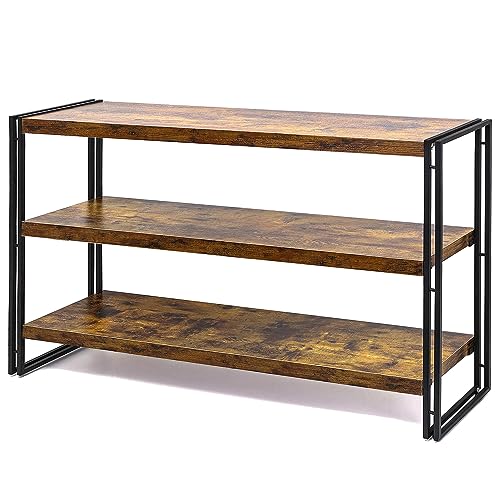 HCHQHS 3-Tier Rustic Wood and Metal Industrial Bookcase - 40in, for Home Office, Bedroom, Kitchen, Bathroom - color: Rustic Brown, size: 3-Tier (40"W x 33.5"H)