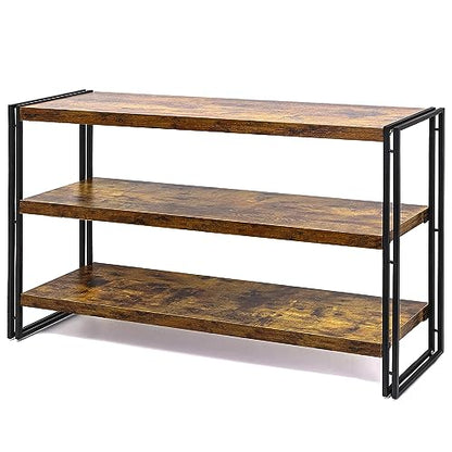 HCHQHS 3-Tier Rustic Wood and Metal Industrial Bookshelf for Home Office, Bedroom, Kitchen, Bathroom - 47in - color: Rustic Brown, size: 3-Tier (47"W x 33.5"H)
