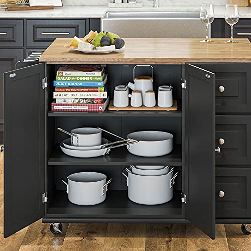Homestyles Dolly Madison Black Mobile Kitchen Island Cart with Wood Drop Leaf Breakfast Bar - color: Black