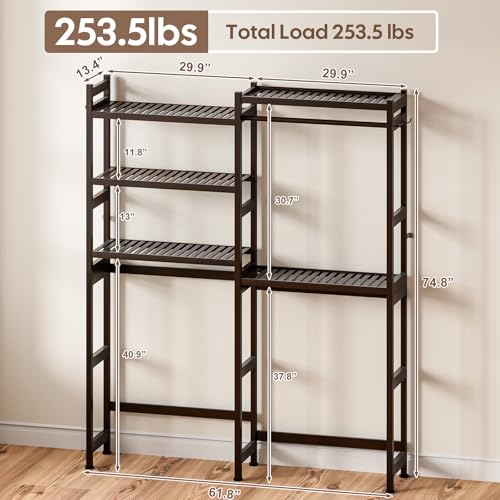 Cozivolife Over The Washer and Dryer Storage Shelf Bamboo,5 Tiers Laundry Room Drying Rack with Adjustable Shelves and 4 Hooks,Space Saver Organizer for Hanging Clothes and Towels (Brown) - color: Brown