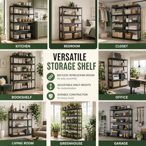 3 Tier Metal Bookshelf, Adjustable Tall Bookcase, Heavy Duty 1800 LBS Modern Deep Book Shelf, Bolt-Free Storage Shelves for Living Room, Home Office, Garage, 36" Wx 12" Dx 32" H - size: 3 Tier-36"Wx 12"Dx 32"H