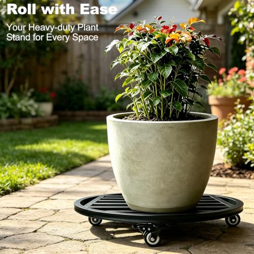 22" Round Plant Stand with Wheels Heavy Duty,Large Metal Plant Caddy Indoor Outdoor Use,Rolling Plant Dolly with Industrial Casters,Rust-Proof Black Plant Tray for Large Planters Pots,1-Pack - size: 22-Inch (1-Pack)