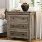 Xixini Farmhouse Nightstand with 3 Storage Drawers, 27.55" Wide Wood Bedside Table, Modern Side Table with Metal Handle, End Table for Bedroom, Grey - color: Grey