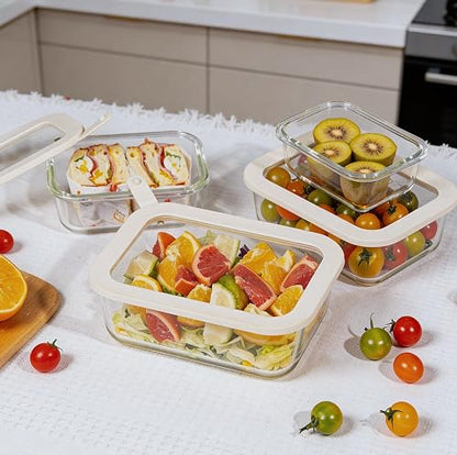 Urban Green Glass Food Storage Containers with Glass Lids, Microwave Safe Food Container Set, Aitight Meal Prep Container Set, LeakProof, 100% Plastic Free, 4 Pack - color: ‎Ivory White -4p