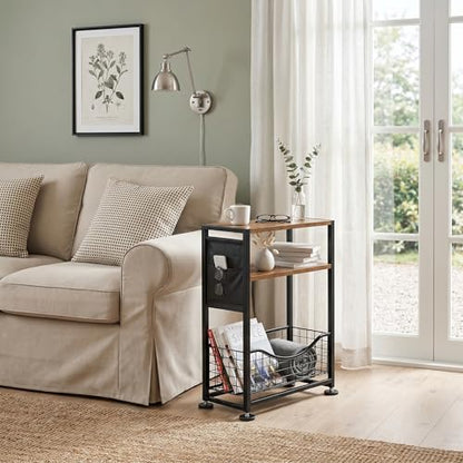 Skinny Side Table with Storage, 3 Tier Slim Side Tables for Small Spaces, Skinny End Table Narrow Bedside Table Narrow Side Table for Living Room, Bedroom - color: Rustic Brown