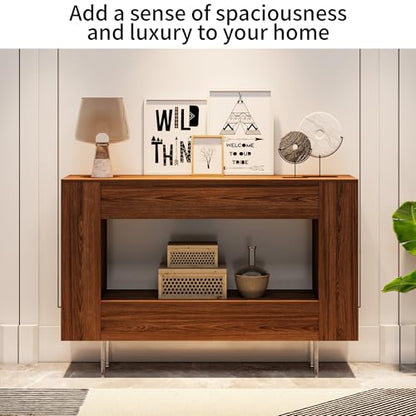 47" Console Table with Hidden Storage, Adjustable Shelves, Brown Wood Grain | Farmhouse sofa table for behind couch, living room, or hallway, entryway table with concealed cabinets & adjustable shelves - color: L-brown