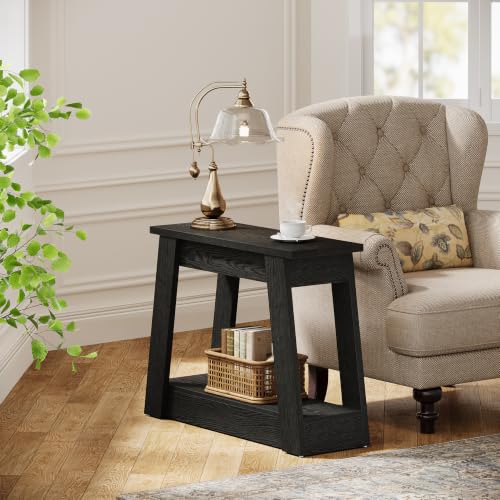Tribesigns Wood End Table, Small Side Table with 2 Storage Shelves, Rustic Accent Narrow Nightstand for Living Room, Bedroom (2, Black) - color: Black
