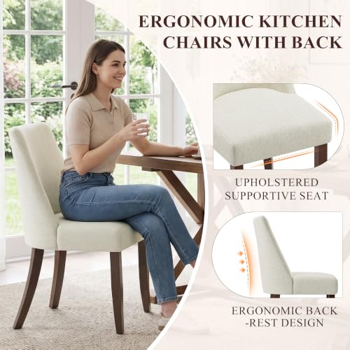 COLAMY Upholstered Dining Chairs Set of 2, Mid Century Modern Kitchen Chairs with Back, Farmhouse Fabric Side Dining Room Chairs with Wood Legs for Dining Room Restaurant, Beige - color: Beige, size: Set of 2