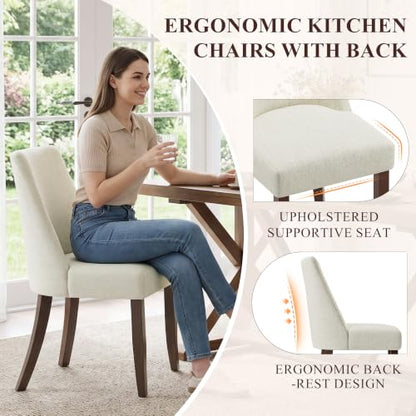 COLAMY Upholstered Dining Chairs Set of 2, Mid Century Modern Kitchen Chairs with Back, Farmhouse Fabric Side Dining Room Chairs with Wood Legs for Dining Room Restaurant, Beige - color: Beige, size: Set of 2