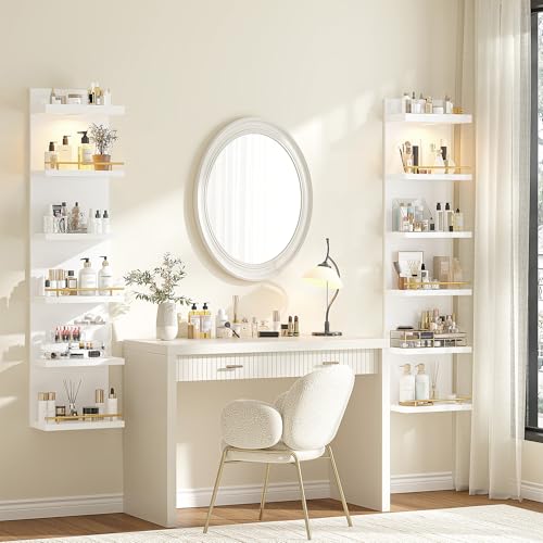 REIBII 6 Tier Wall Shelf Unit, White Lack Shelf, Vanity Floating Shelves with LED Light, Versatile Floating Shelves for Bedroom, Living Room, Office ﻿ - color: White, size: 6 Tier (1-Pack)