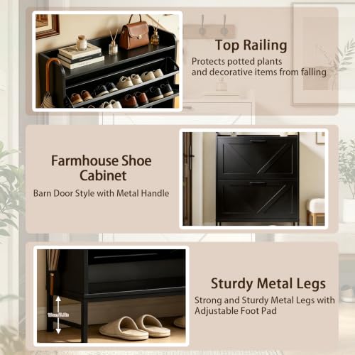 Shoe Cabinet with 2 Flip,Shoe Cabinet Storage,Shoe Organizer Cabinet,Black | Hidden Wood Shoe Cabinet,reestanding Shoe Rack Cabinet for Entryway Hallway - color: Black