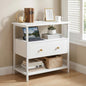 Edbuosy 27 Inch Wide Night Stand with Charging Station, Wood Nightstand with Open Shelf, Large Drawer Bedside Table for Living Room/Bedroom/Office, White - color: White, size: 27"W-1 Drawer