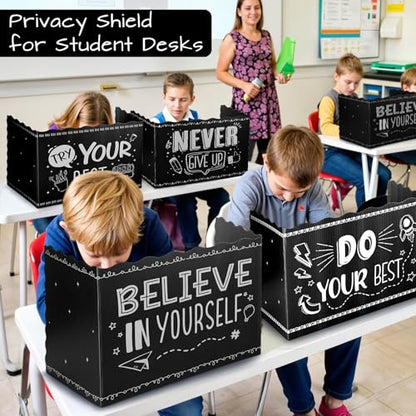24-Pack Privacy Folders for Students Waterproof Durable Plastic Study Carrel Divider, Easy-to-Clean Classroom Desk Dividers Shield for School Teacher Supplies (Black) - color: Black