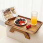 SINWANT Couch Arm Tray, Acacia Wood Sofa Arm Rest Table Clip on Wide Armrest,Folding Anti Slip Couch Armrest Table with 360° Rotating Phone Holder for Snacks,Drinks,Remotes - color: Acacia Wood