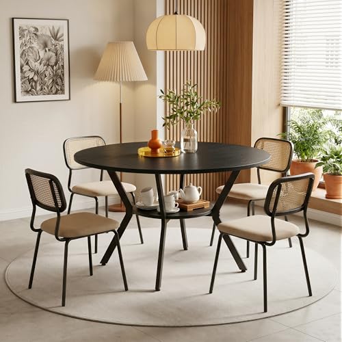 Miereirl 42.13" Round Dining Table for 4, Modern Kitchen Table with Open Storage Shelf, Wood Dining Table for Dining Room, Apartment, Small Spaces - color: Black