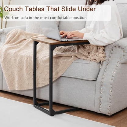 AMHANCIBLE C Shaped End Table, Slide Under Couch Table for Sofa, TV Tray Snack Table, Small Side Table for Small Space, Living Room, Brown HET02CBR1 - color: Rustic Brown