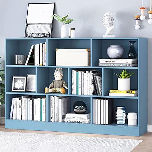 IOTXY Open Shelf Low Bookcase - Wooden 3-Tier Cube Bookshelf, Bright Blue | MDF Material, Stable Raised Base, 10 Storage Cubby Display, Horizontal Short Shelf Unit, Scandinavian Minimalist Organizer - color: Bright Blue, size: 140CM Base