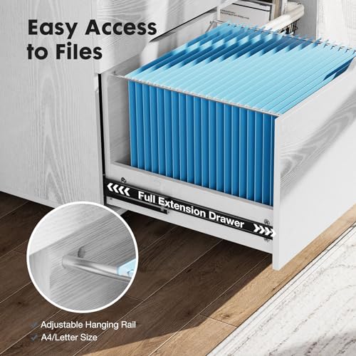 DUMOS Wood File Cabinet with 3 Drawers, Rolling Printer Stand | Under Desk Storage Organizer Home Office Space with Shelves for Files and Office Supplies, White - color: White Wood