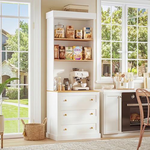 ivaniti 71" Tall Farmhouse Kitchen Pantry, Large Storage Cabinet with Drawers, Freestanding Coffee Bar Hutch with Microwave Stand, Adjustable Shelves for Kitchen, Living Room, White - color: White, size: B