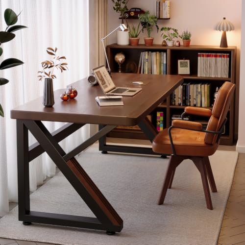 55" Solid Wood Computer Desk, Simple Modern Real Wood Office Desk with Thickened Desk, Farmhouse Executive Workstation for Home Office, Writing Table for Office (Walnut, 55") - size: 55"