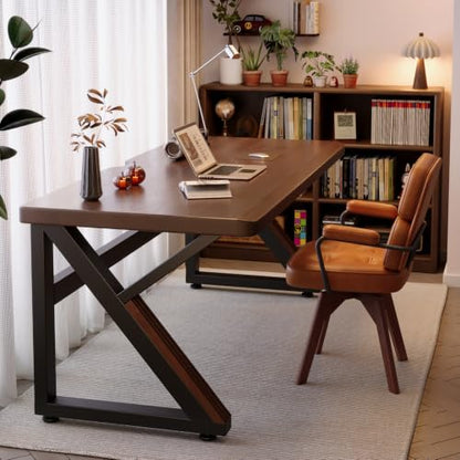 55" Solid Wood Computer Desk, Simple Modern Real Wood Office Desk with Thickened Desk, Farmhouse Executive Workstation for Home Office, Writing Table for Office (Walnut, 55") - size: 55"