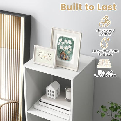 Giantex 3-Cube Bookcase of 2, White Cubby Bookshelf w/Back Guardrail & Anti-Tipping Kits, 3-Tier Freestanding Storage Organizer with Shelves, Open Back Display Rack for Living Room, Bedroom, Study