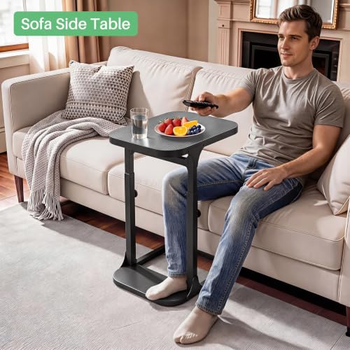 Kitstorack Height Adjustable End Table, Small Side Table for Couch, Sofa Table with Metal Frame for Living Room, Bedroom, Bedside C Shaped Table,Gray - color: Dark Gray
