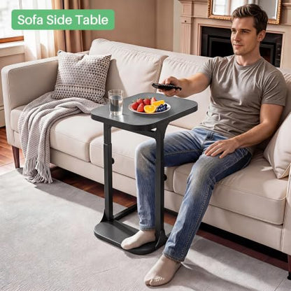Kitstorack Height Adjustable End Table, Small Side Table for Couch, Sofa Table with Metal Frame for Living Room, Bedroom, Bedside C Shaped Table,Gray - color: Dark Gray