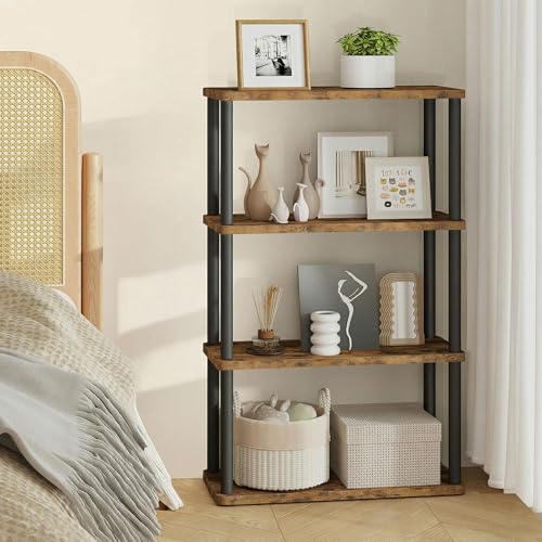 VASAGLE Superfast Toolless Assembly, 4-Tier Shelf for Living Room, Standing Shelf, Bookshelf, Bedroom, Kitchen, 9.4 x 23.6 x 41.3 Inches, Rustic Brown and Ink Black ULLS164K01 - color: Rustic Brown + Ink Black, size: 4 Tiers (23.6"W)