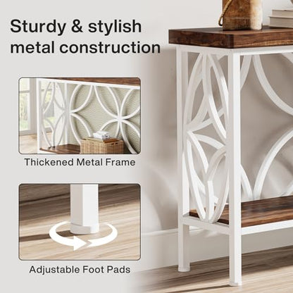 Tribesigns 70.9-Inch Narrow Sofa Table, Industrial Long Sofa Table Behind Couch, Entry Console Table with Storage for Entryway, Living Room, Foyer, Unique Design, Walnut/White - color: Walnut/White