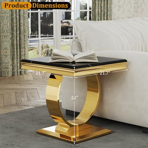 Asday Gold End Table Set of 2, Modern Black Living Room Side Table with Gold Metal U-Base, Square End Table for Sofa Couch, Living Room, Bedroom, Office - color: Black, size: Set of 2