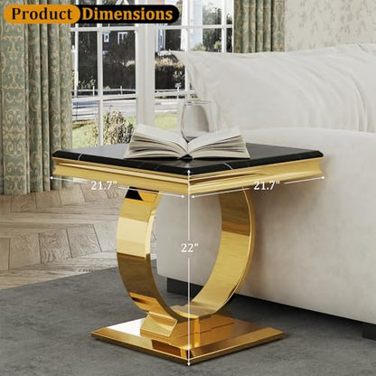 Asday Gold End Table Set of 2, Modern Black Living Room Side Table with Gold Metal U-Base, Square End Table for Sofa Couch, Living Room, Bedroom, Office - color: Black, size: Set of 2