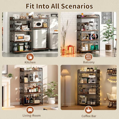 METYERRY Adjustable 4-Tier Heavy Duty Kitchen Baker's Rack with Power Outlet, with Industrial Wheels, Free Standing Microwave Oven Cart Stand for Storage in Living Room, Garage, Rustic Brown - color: Rustic Brown