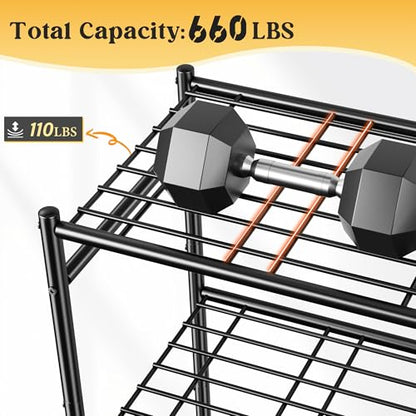 DurayLoly Storage Shelves 6-Tier Metal Shelving Unit with Hooks,Heavy Duty Garage Shelving with Leveling Feet,High Standing Shelf Organizer for Kitchen Pantry Bathroom Dorm,17.7”W×11.8”D ×72.2”H,Black - size: 17.7" W x 11.81" D x 72.2" H (6T)