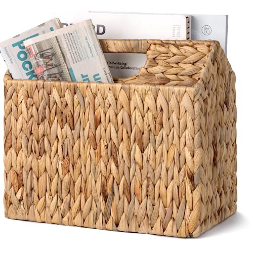 StorageWorks Hand-Woven Divided Magazine Basket, Rattan Magazine Holder, Natural Wicker Magazine Rack for Bathroom, Office, Water Hyacinth, 1 Pack - color: Natural, size: 14 ¼"L x 7 ¾"W x 11 ½"H