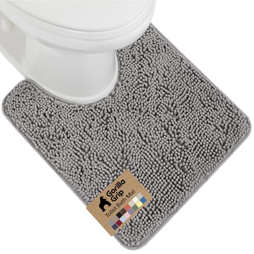 GORILLA GRIP Plush Absorbent Shaggy Chenille Bath Rug Mat for Oval Toilet Base with Rubber Backing, Machine Washable Rugs, Soft Microfiber Contour Mats for Toilets, Quick Dry, Bathroom Decor, Grey - color: Grey, size: 24" X 19" Oval Contour