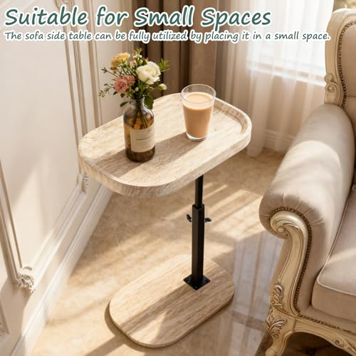 Adjustable C Shaped Side Table, C Table End Tables with Wheels for Sofa, 360° Swivel Sofa Tables for Livingroom,Bedroom,Study and Small Spaces (All White) - color: All White