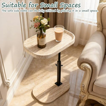 Adjustable C Shaped Side Table, C Table End Tables with Wheels for Sofa, 360° Swivel Sofa Tables for Livingroom,Bedroom,Study and Small Spaces (All White) - color: All White