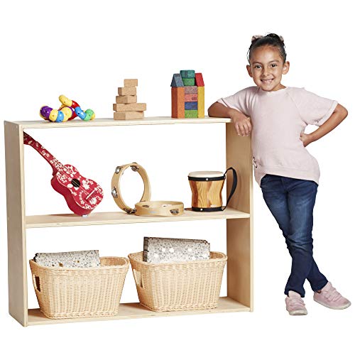 ECR4Kids Streamline 2-Shelf Double-Sided Storage Cabinet, 30in, Classroom Furniture, Natural - color: Natural