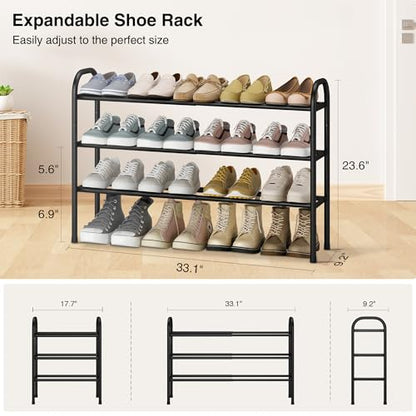 STO STO Expandable Shoe Rack, 3-Tier Metal Small Shoe Rack for Closet, Up to 16 Pairs Adjustable Shoes Racks Storage for Front Door Entrance, Free Standing Shoes Rack Organizer for Entryway, Black - size: 3-Tier