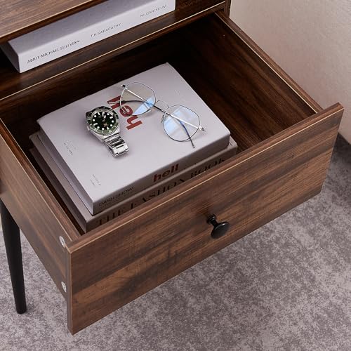 VECELO Night Stand Set of 2,Modern Solid Wood Nightstand with Storage Shelf and Drawer, Bedside Table End Table for Living Room,Bedroom,Entryway,Easy Assembly,Brown - color: Rustic Brown(set of 2)