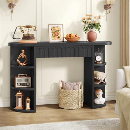 Hoctieon Fluted Console Table with Storage, Entryway Table with Side Storage Shelves, Narrow Sofa Tables Behind Couch, Hallway Tables for Living Room, Entrance, Foyer, Black - color: Black