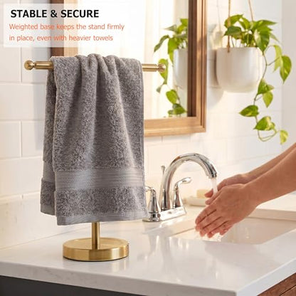 Hand Towel Holder, T-Shape Hand Towel Stand for Bathroom, Hand Towel Rack Bar Standing for Vanity Kitchen Countertop (Gold, Stainless Steel) - color: Gold