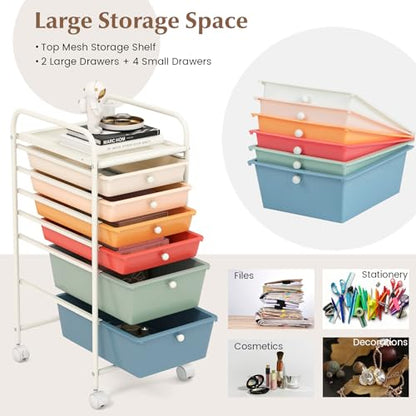 DREAMADE Rolling Cart With Storage Drawers, Utility Cart With Removable Plastic Drawers, Lockable Wheels for Classroom Organization, Art Supplies, Office, Scrapbook (6 Drawers, Macaron) - color: Macaron, style: 6 Drawers