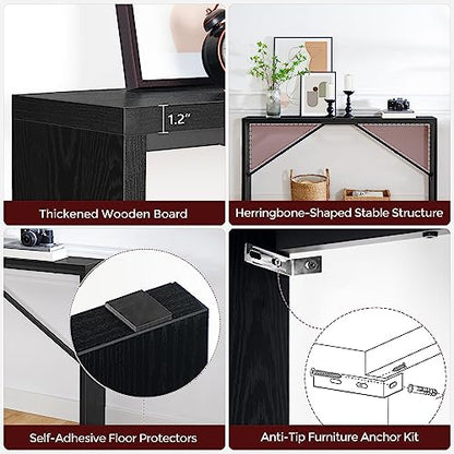 MAHANCRIS Console Table, 62.2" Long Sofa Table Behind Couch, Narrow Entryway Table, Farmhouse Dining Table with Angled Metal Frame, Industrial Console Table for Entryway, Black CTHB15801 - color: Black, size: 62.2"L x 9.1"W x 31.5"H