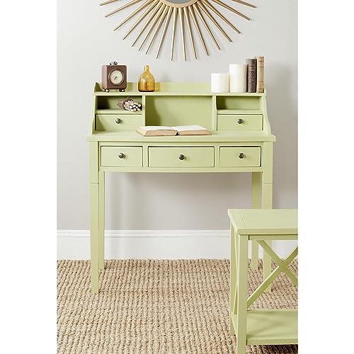 SAFAVIEH Furniture - Landon 5-Drawer Writing Desk - White - Solid Wood - Classic Hutch Design - Ideal for Home Office, Living Room, Den, 36.2"W x 19.1"D x 40.5"H (AMH6516D) - color: White