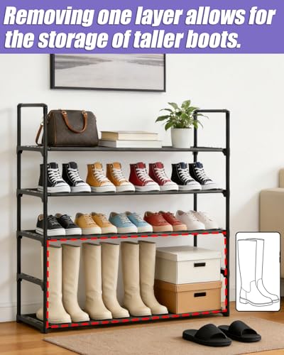 5 Tier Shoe Rack Large Capacity, 34.3" Wide Adjustable Shoe Organizer for 20-25 Pairs, Sturdy Non-Woven Shoe Rack Shelf Multi-Purpose Storage Unit for Closet, Hallway, Entryway,Garage,Black - size: 5-Tier(Black)-Wide