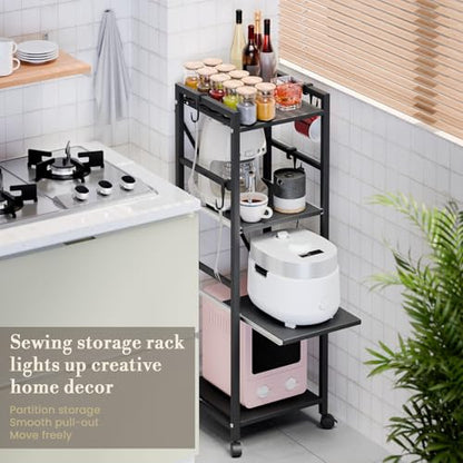 4-Tier Kitchen Cart with Locking Wheels, Height Adjustable Storage Shelf, 10kg Per Layer Load Capacity, Carbon Steel Rolling Utility Rack for Pantry, Bathroom, Office Black Triple Layer